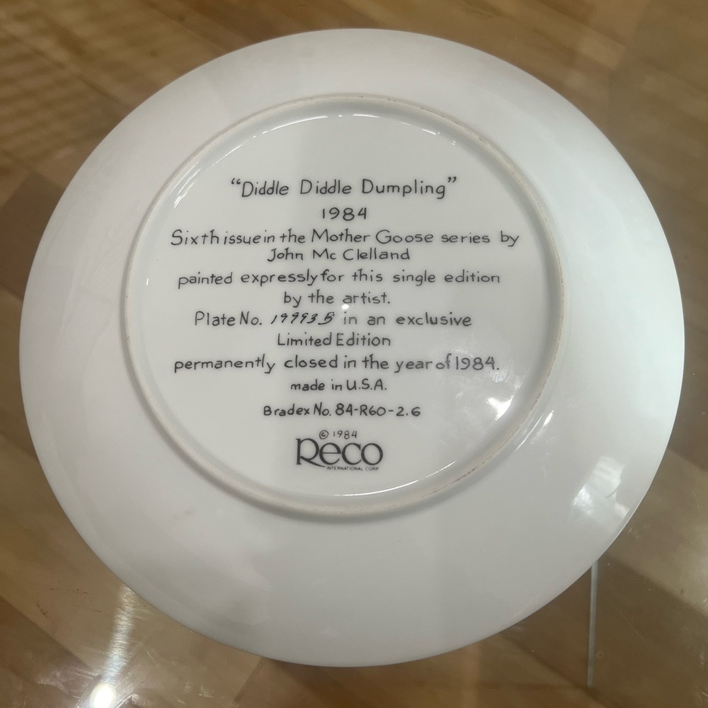 1982 Reco Collector 8.5" Plate "Diddle Diddle Dumpling" by John McClelland - Picture 2 of 2